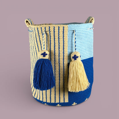 Mochila · Natural Blue Celeste Geometry