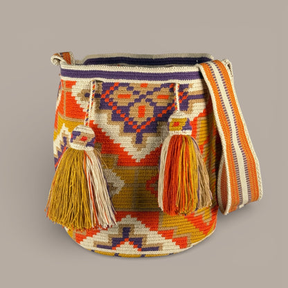 Mochila · Natural Orange Mustard Diamond Pattern