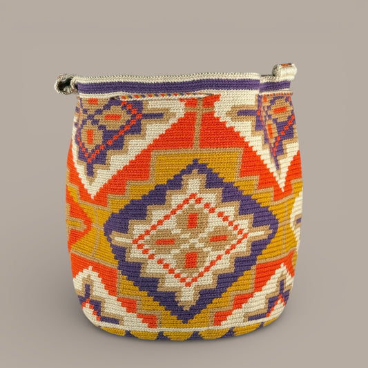 Mochila · Natural Orange Mustard Diamond Pattern