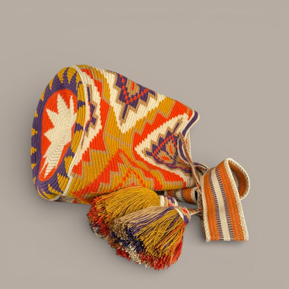 Mochila · Natural Orange Mustard Diamond Pattern