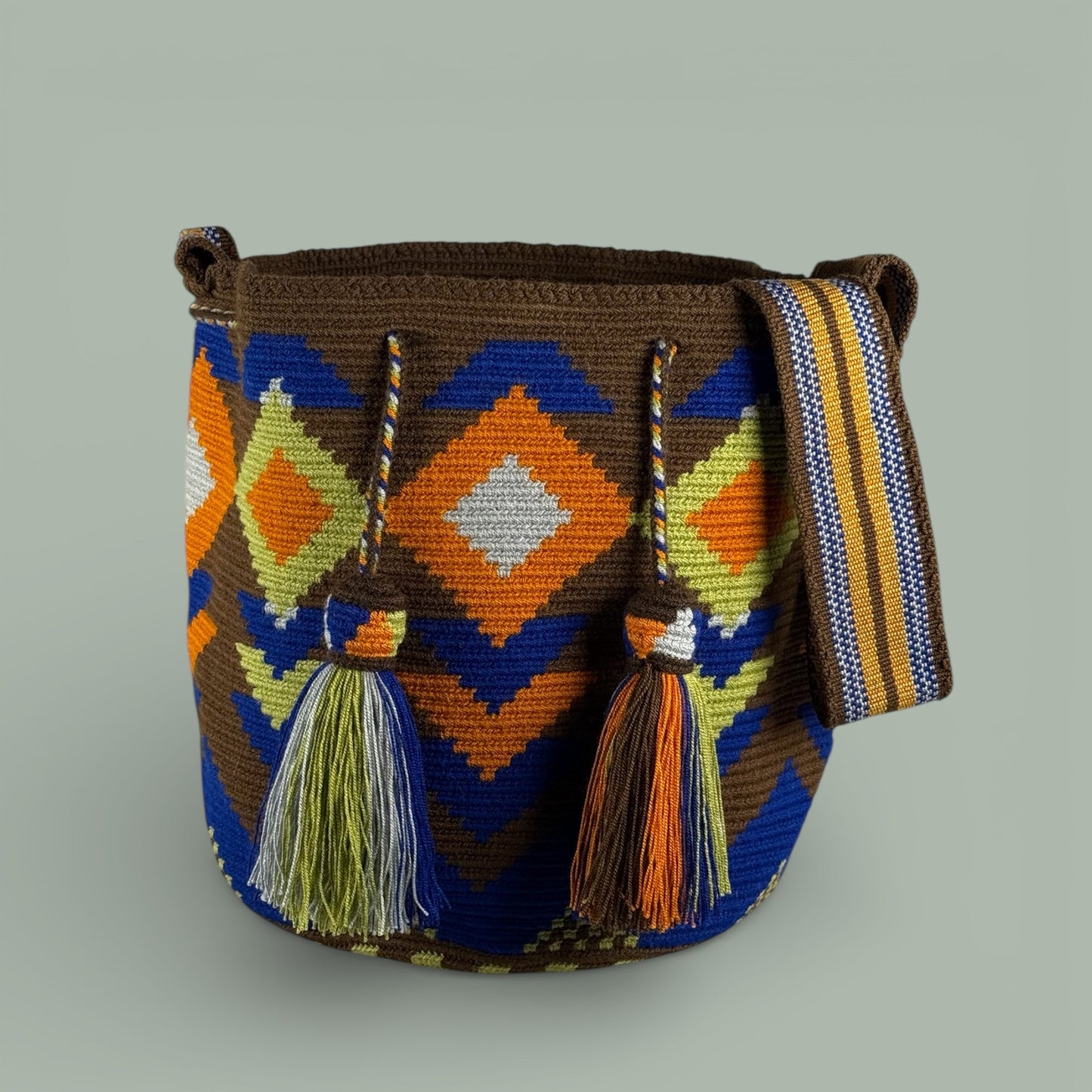 Mochila · Brown Green & Blue Diamonds