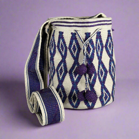 Wayuu shoulder bag white purple blue
