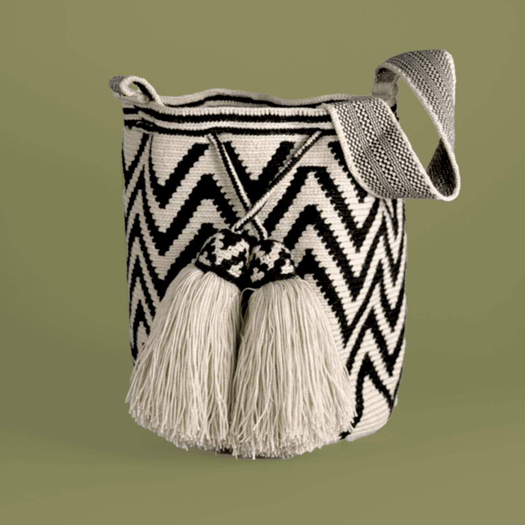 Wayuu Shoulder bag black ivory chevron