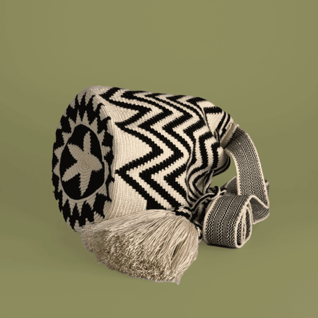 Wayuu Shoulder bag black ivory chevron