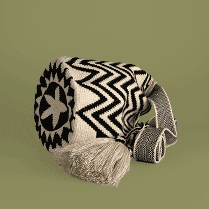 Wayuu Shoulder bag black ivory chevron