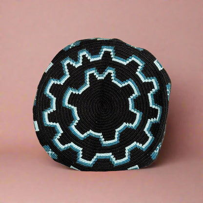 wayuu bag bottom black blue silve