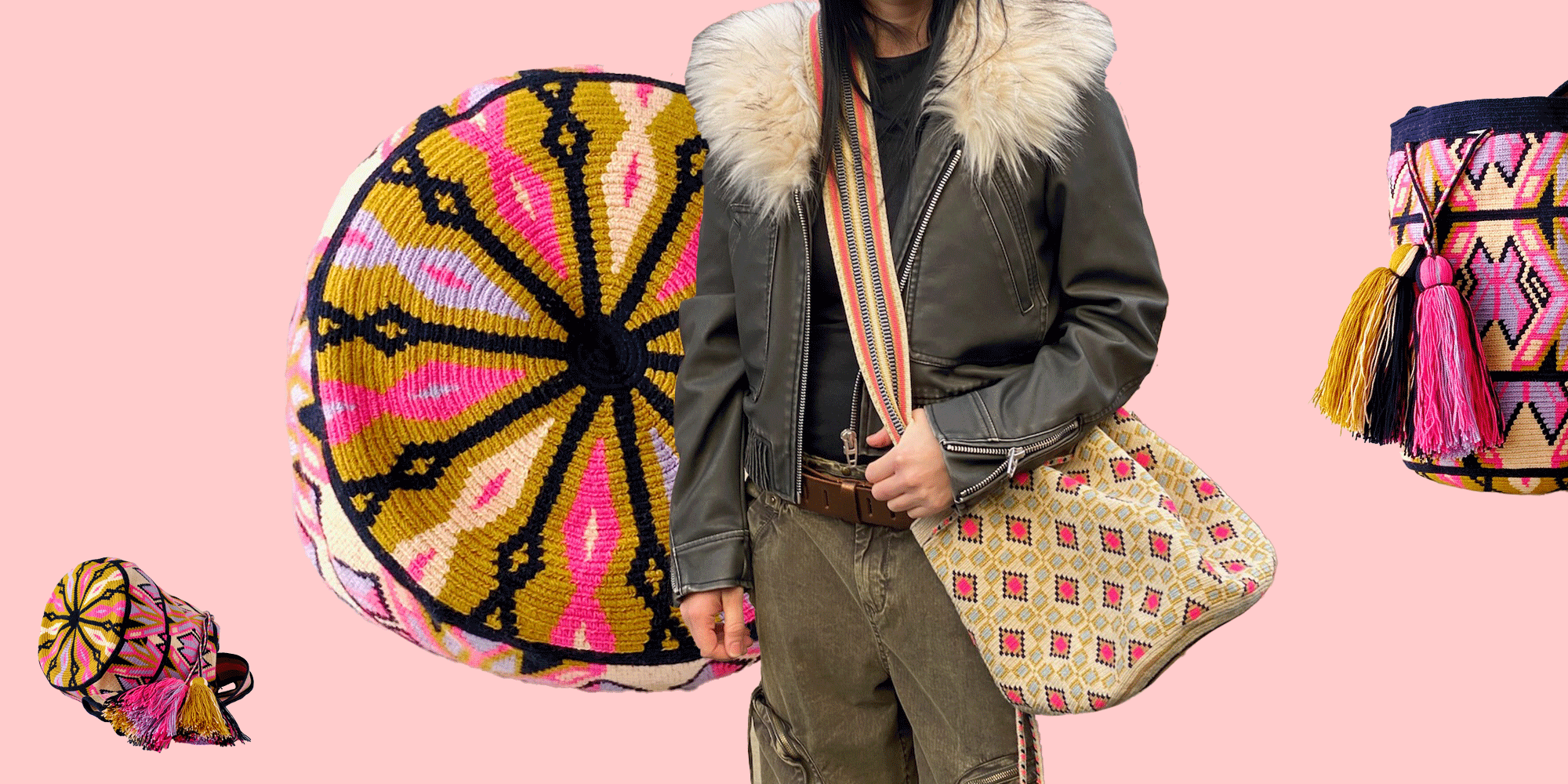 woman with wayuu bag cross body