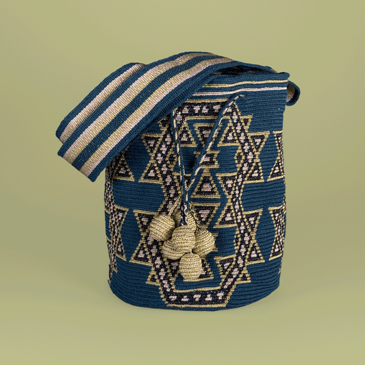 Wayuu Shoulder bag blue gold pink protection