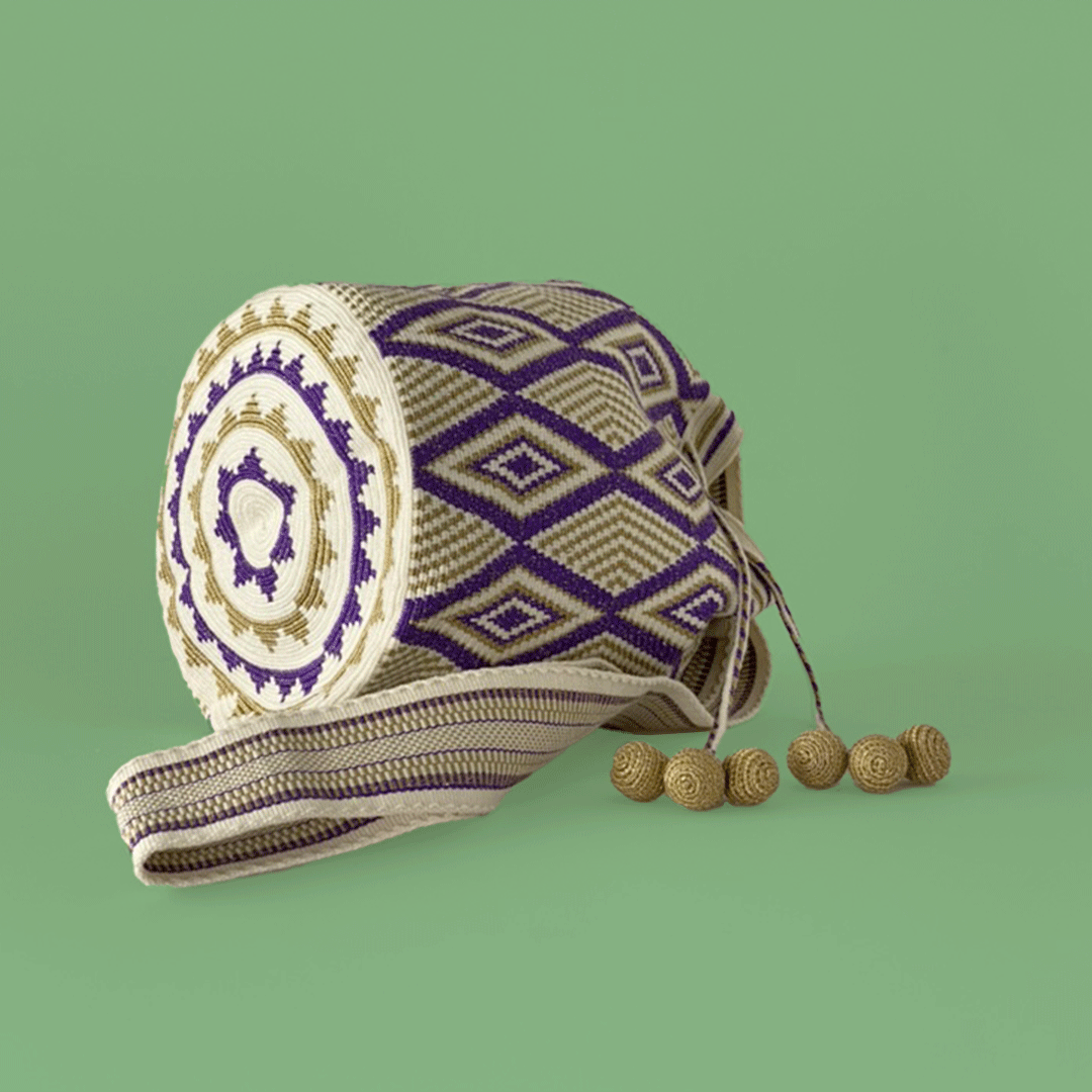 Wayuu shoulder bag white purple gold