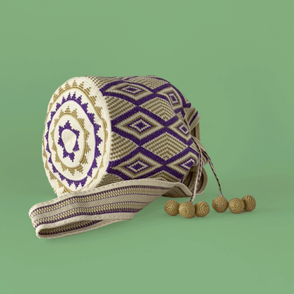 Wayuu shoulder bag white purple gold